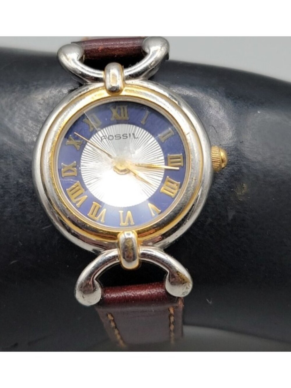 Vintage 1990s Fossil Prism Watch PC-9510 Two-Tone Blue Gold Roman Dial New Batte - Picture 8 of 16